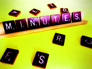 Minutes spelled out in Scrabble letters
